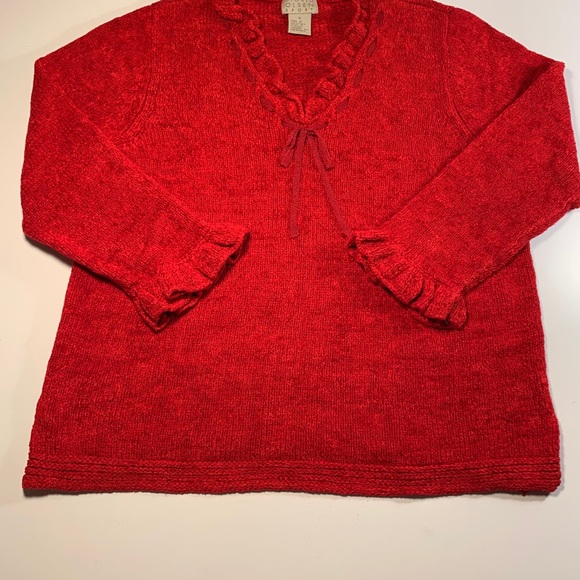 Vintage Ruffled Red Sweater w/ 3/4 Ruffled Sleeves - Picture 2 of 5